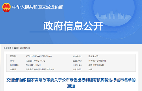 名单公布！ 97个城市绿色出行创建考核评价达标